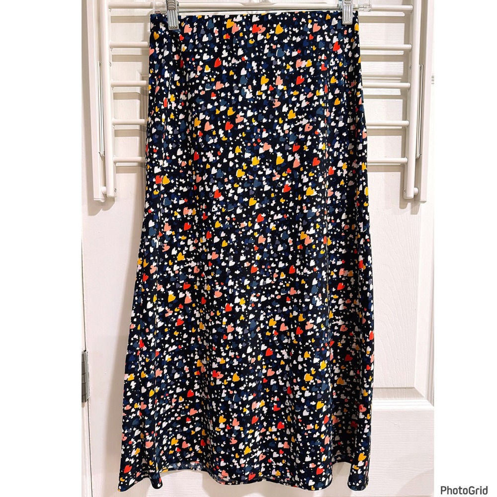 Loft Blue Heart Print Midi Skirt Xsmall A-line Indie Hippie